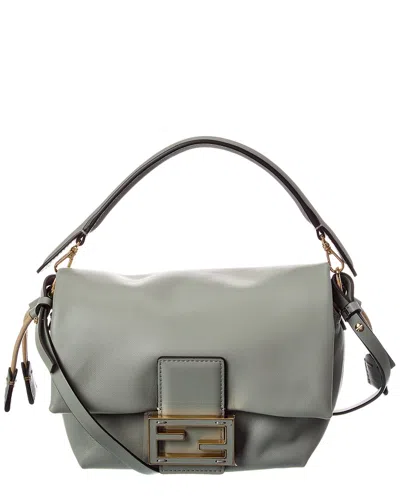 Fendi Mamma Baguette Small Leather Shoulder Bag In Gray