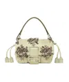 Fendi Mamma Baguette Small Sage Green  Flower Bouquet Embroidered Mini-bag In Gray-green
