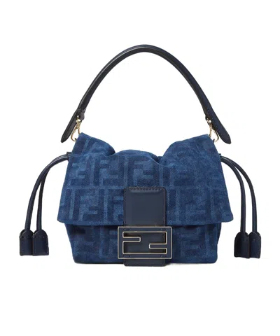 Fendi Mamma Baguette Small Shoulder Bag In Blue
