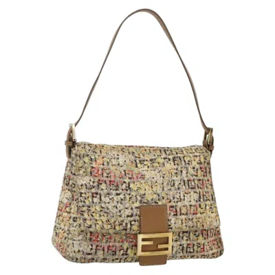 Pre-owned Fendi Mamma Baguette Zucca Canvas Beige Canvas Shoulder Bag Bag () In Sand