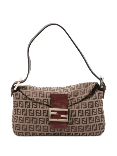Pre-owned Fendi Mamma Canvas Shoulder Bag In Brown