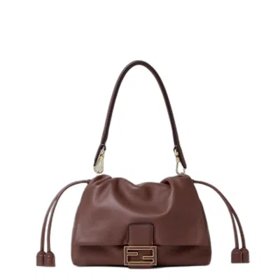 Fendi Mamma Mahogany Leather Pochette Bag