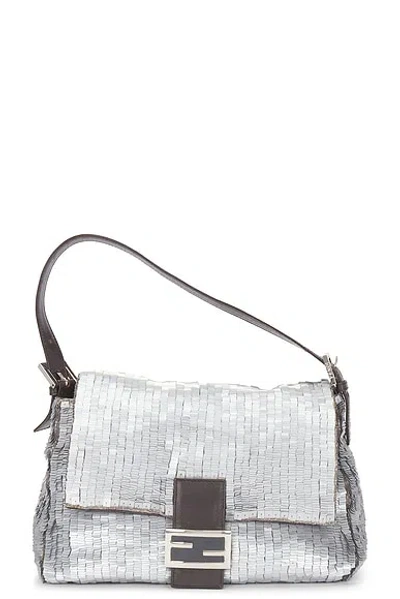 Fendi Mamma Sequin Baguette Shoulder Bag In Silver