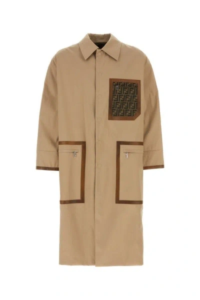 FENDI FENDI MEN CAPPUCCINO COTTON REVERSIBLE TRENCH COAT