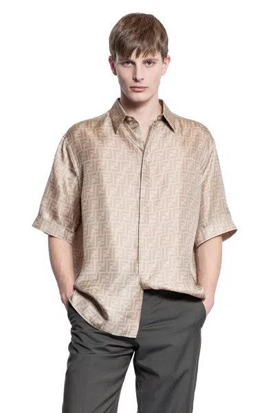 Fendi Man Beige Shirts In Grey
