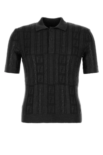 Fendi Black Wool Polo Shirt
