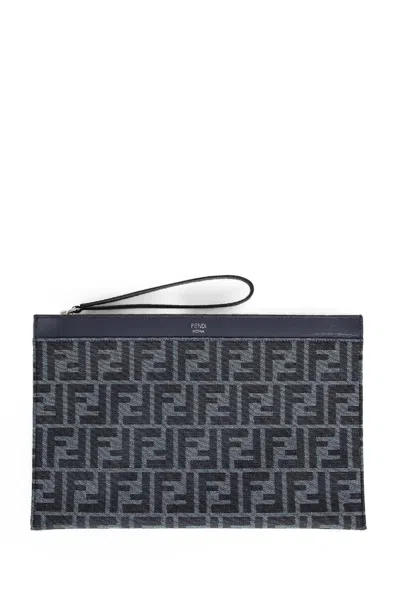 Fendi Man Blue Clutches & Pouches In Black