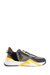 Fendi Streamline Leather Sneakers With Embossed Ff Print In Brown