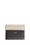 Fendi Brown Selleria Card Holder With 100 Hand-sewn Topstitches In Black