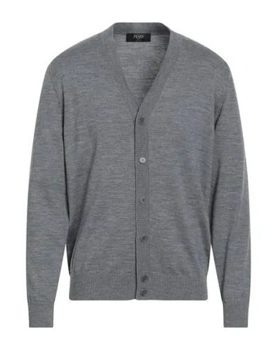 Fendi Man Cardigan Grey Size 42 Virgin Wool, Polyamide In Gray