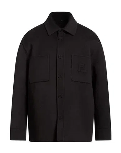 Fendi Man Coat Black Size 40 Virgin Wool, Silk