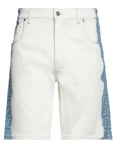 Fendi Man Denim Shorts White Size 34 Cotton, Elastane