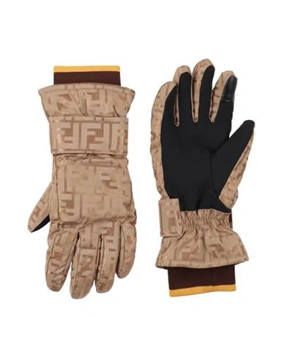 Fendi Man Gloves Light Brown Size L Cotton, Polyamide, Polyurethane Resin, Goat Skin In Sand