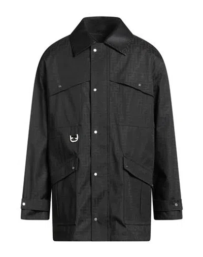 FENDI FENDI MAN JACKET BLACK SIZE 38 POLYESTER, COTTON, POLYURETHANE RESIN, LAMBSKIN
