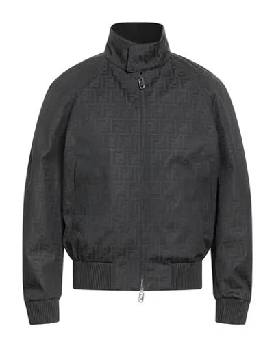 Fendi Man Jacket Chocolate Brown Size 40 Polyester, Cotton, Polyurethane Resin In Black