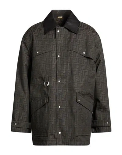 Fendi Man Jacket Taupe Size 40 Polyester, Cotton, Polyurethane Resin, Lambskin In Gray
