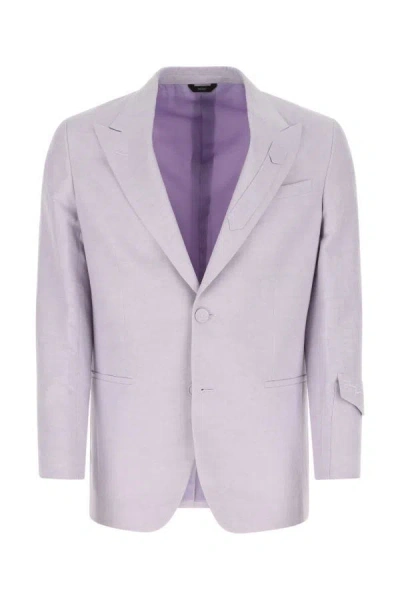 Fendi Single-breasted Linen Jacket With Embroidered Logo Lettering In Pastel