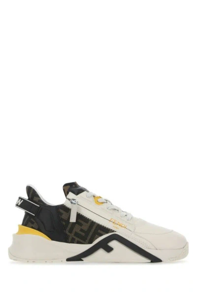 Fendi Man Multicolor Leather And Fabric Flow Sneakers