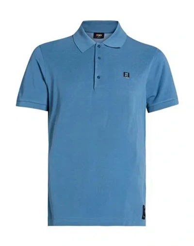 Fendi Man Polo Shirt Slate Blue Size M Cotton