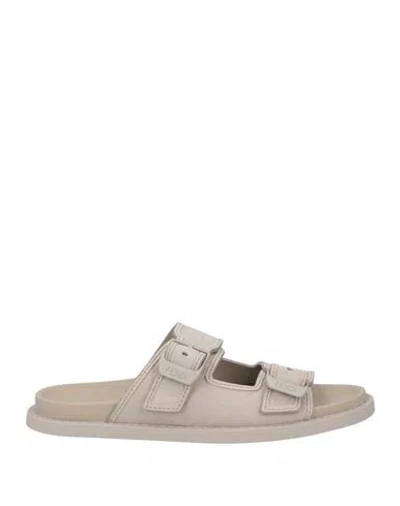 Fendi Man Sandals Beige Size 9 Leather In Multi