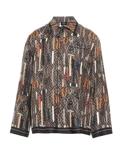 Fendi Man Shirt Light Brown Size 38 Silk