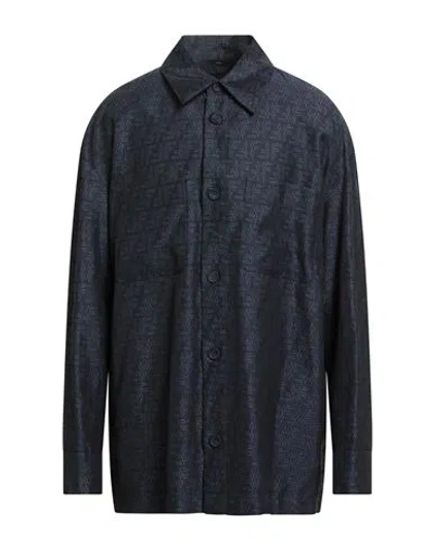 Fendi Man Shirt Midnight Blue Size 48 Viscose, Linen, Wool In Black
