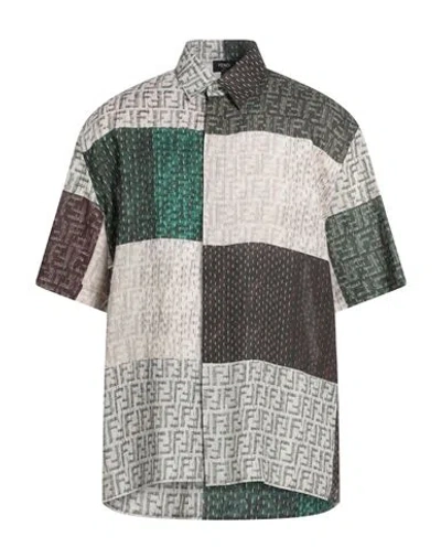 Fendi Men Linen Shirt With All-over Ff Print In Multi