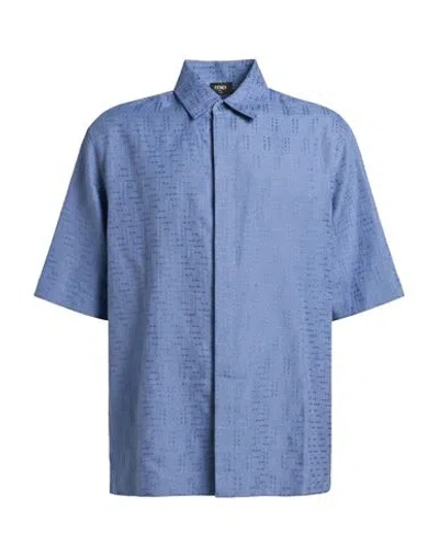 Fendi Linen-blend Button-down Shirt In Blue
