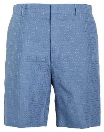 Fendi Man Shorts & Bermuda Shorts Slate Blue Size 34 Linen, Cotton