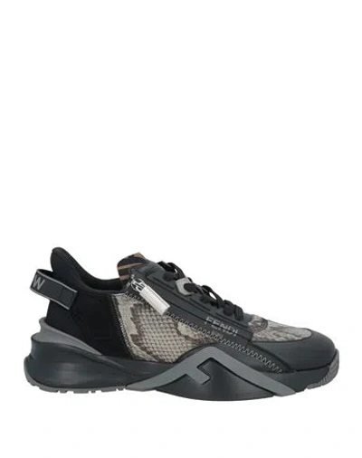 Fendi Man Sneakers Black Size 9 Leather, Textile Fibers