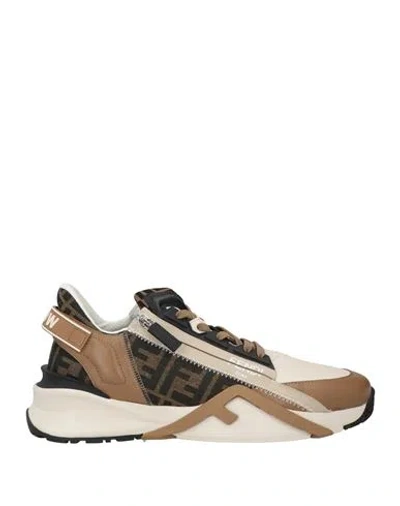 Fendi Beige Leather Sneakers With Ff Motif In Brown