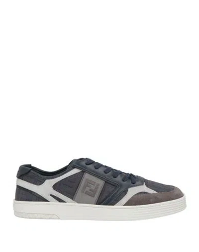 Fendi Man Sneakers Navy Size 7 Leather, Textile Fibers