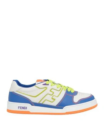 Fendi Men Leather Sneakers With Ff Lateral Logo In Blue