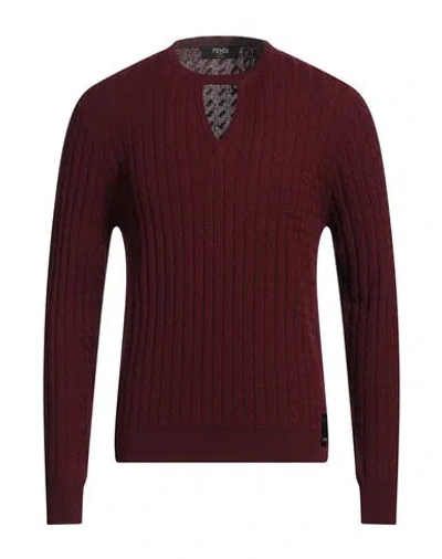 Fendi Man Sweater Burgundy Size 42 Virgin Wool In Red