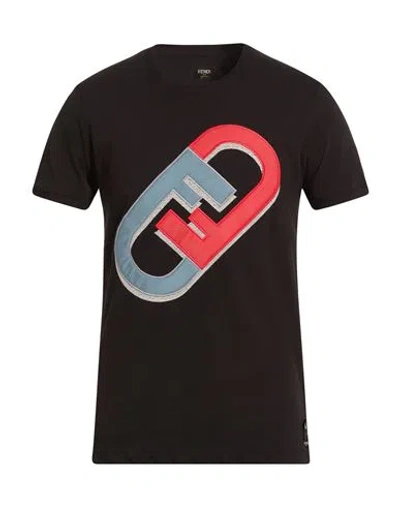 Fendi Man T-shirt Black Size M Cotton, Polyester