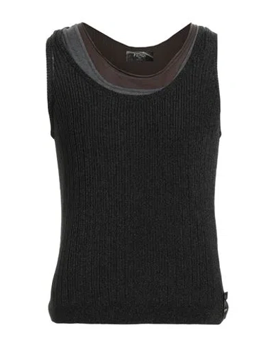 Fendi Man Tank Top Black Size 40 Cotton, Metallic Fiber