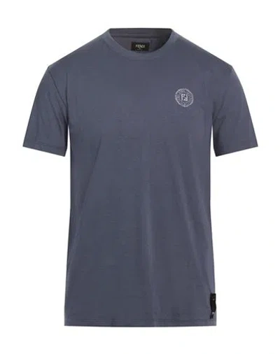 Fendi Man T-shirt Slate Blue Size S Cotton, Elastane
