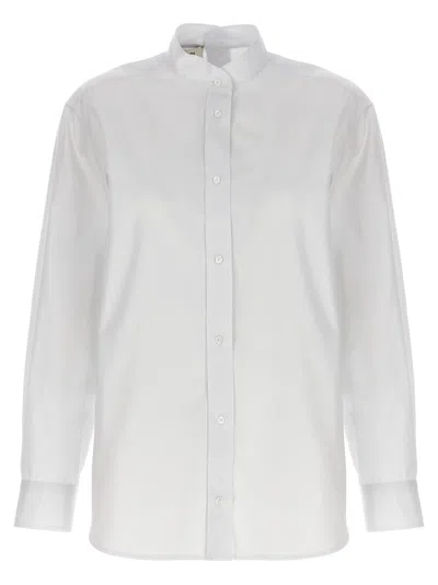 Fendi Mandarin Collar Cotton Poplin Shirt In White