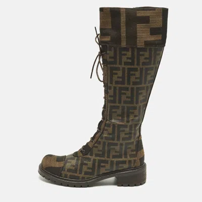 Pre-owned Fendi Mania Size 36 Multicolor Ff Canvas Knee Length Boots