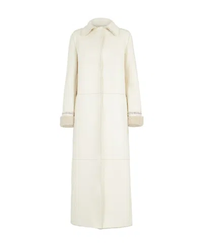 Fendi Mantel Long Sleeved Midi Coat In White