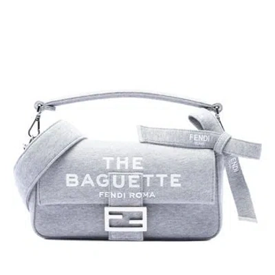 Pre-owned Fendi Marc Jacobs Medium Jersey Logo Baguette Satchel In Gray
