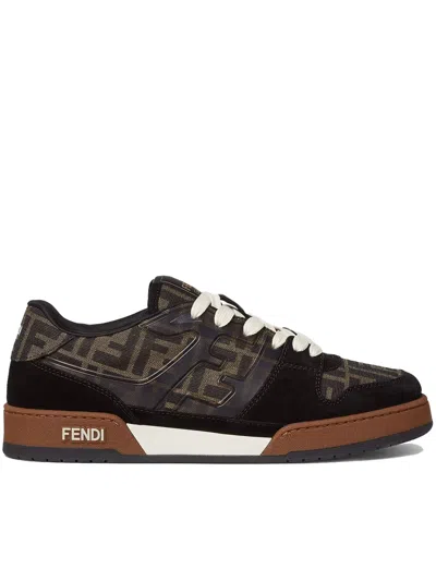 Fendi Match Ff Jacquard Low-top Sneakers In Brown