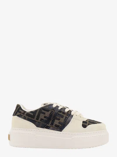 Fendi Canvas And White Suede Platform Low-tops In Brown