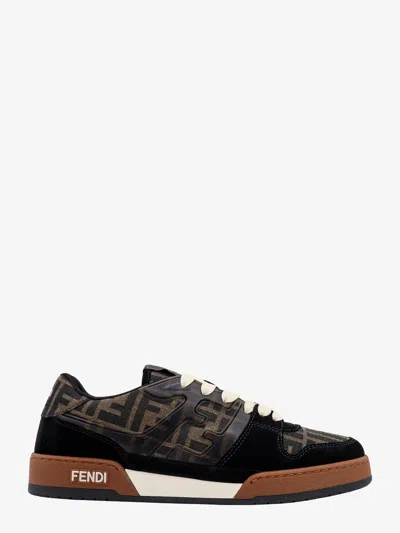 Fendi Match Ff Jacquard Fabric And Suede Sneakers In Black