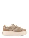 Fendi Match Canvas And Suede Low-top Sneakers In Brown