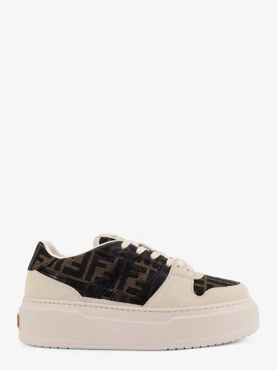 Fendi Match Canvas And Suede Platform Sneakers In White