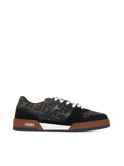 Fendi Match Ff Jacquard Low-top Sneakers In Brown