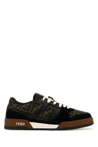 Fendi Match Ff Jacquard Fabric And Suede Sneakers In Black