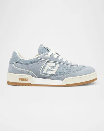 Fendi Match Denim And Suede Low-top Sneakers In F1sv1 Cielo Blu Bianc Bia