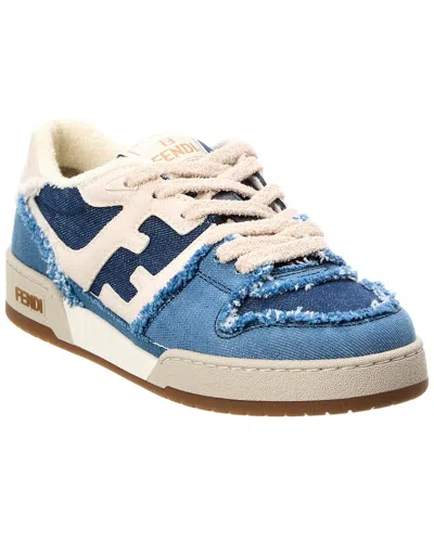 Fendi Match Distressed Denim Sneakers In Blue